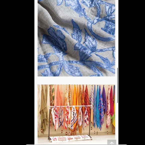 Stunning Silk Tan Orange Sete De Jaipur Mixed Media Mesh Embroidered Silk Scarf - Picture 6 of 15